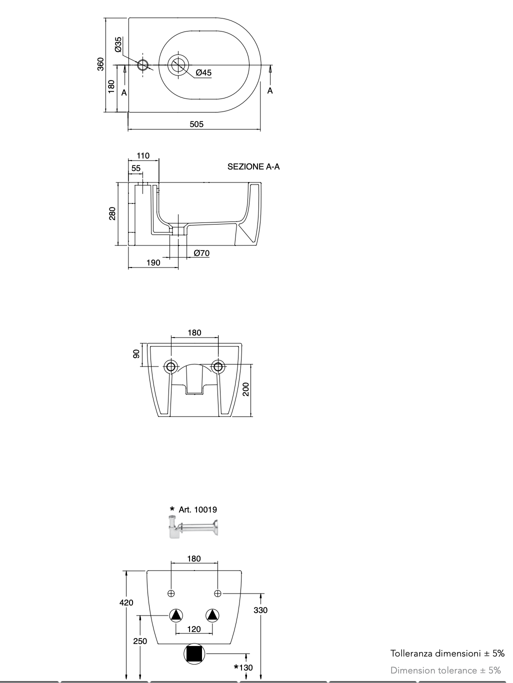 Set Sanitari Sospesi Scarabeo Moon 50,5x36 cm – WC Clean Flush Senza Brida + Bidet + Sedile Incluso