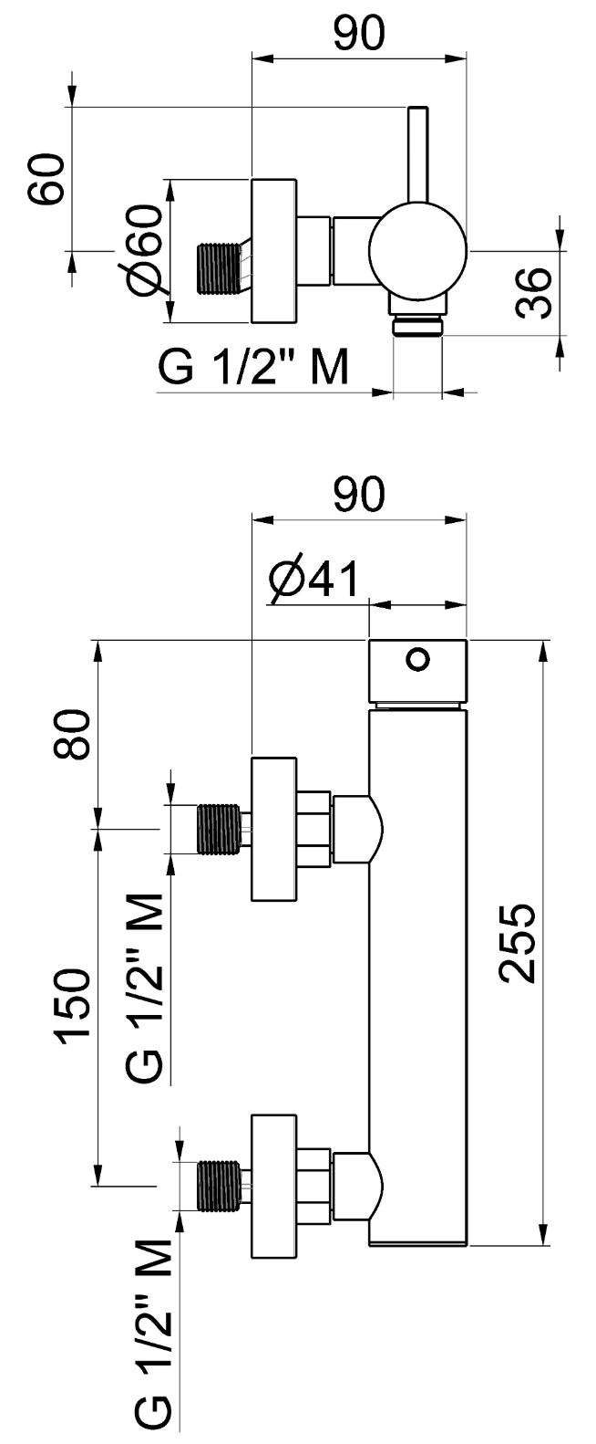 Mitigeur de douche extérieur VEMA Tiber Steel V17090 en acier inoxydable – Mitigeur de douche monocommande