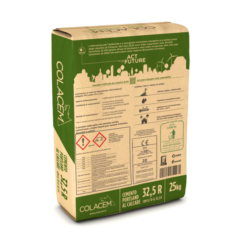 COLACEM Eco Forte 32,5 R Cemento Portland al Calcare 25 kg – Cemento Professionale per Massetti, Malte e Calcestruzzo