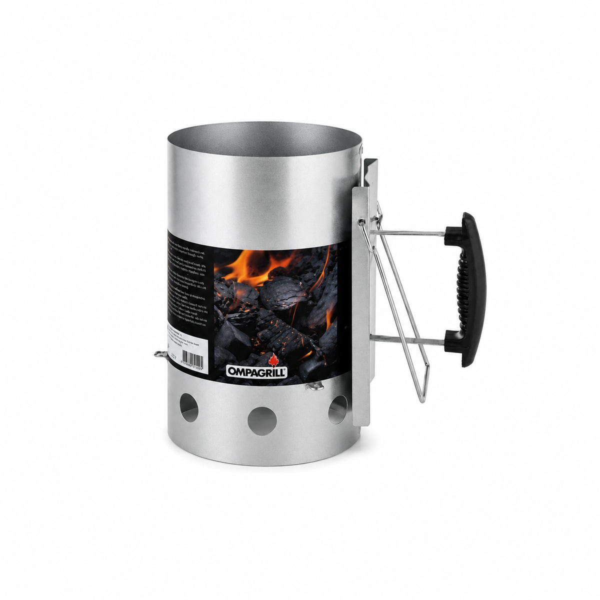 Accenditore per Carbone in Acciaio con Manico – Ciminiera Accendi Carbonella per Barbecue Ø 19 x 30 cm