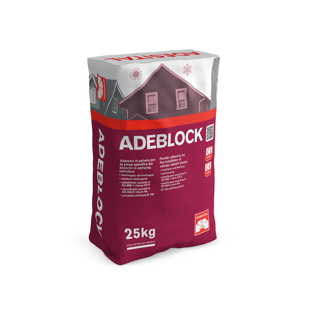 Adesital ADEBLOCK Colle pour blocs de béton cellulaire | Idéale pour Siporex et Ytong | REI 180 | 25 kg