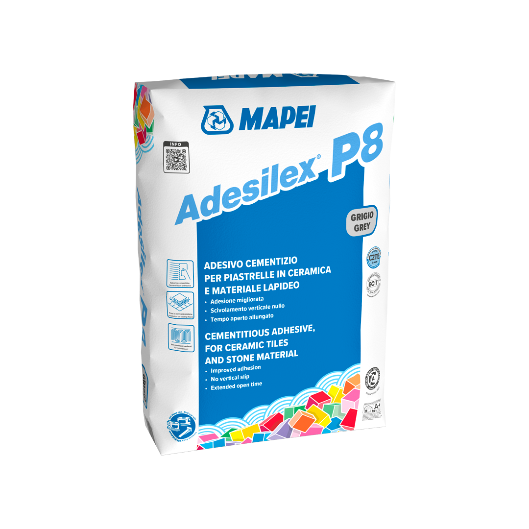 Mapei Adesilex P8 Bianco – Adesivo Cementizio per Piastrelle Ceramiche e LapideiMAPEI Adesilex P8 Adesivo Cementizio C2TE per Piastrelle e Gres Porcellanato – Colla Professionale Interno Esterno