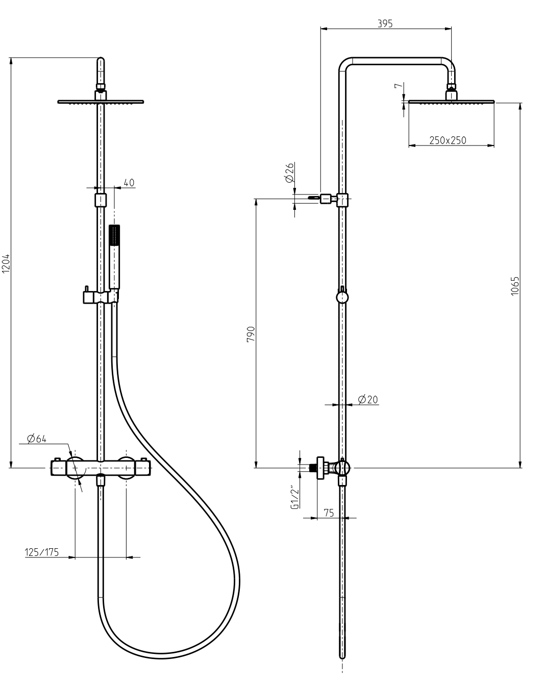FRATTINI Colonna Doccia Meccanica Cromata con Soffione Quadrato 25x25 cm in Acciaio Inox e Doccetta