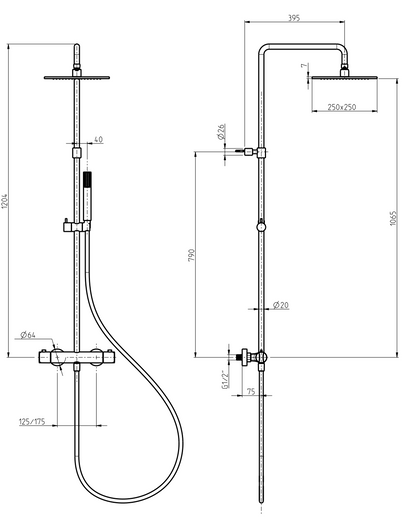 FRATTINI Colonna Doccia Meccanica Cromata con Soffione Quadrato 25x25 cm in Acciaio Inox e Doccetta