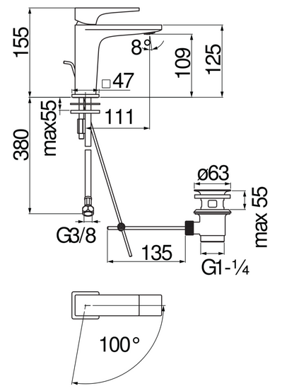 NOBILI serie SEVEN - Miscelatore Lavabo Cromato con Scarico 1”1/4 e Aeratore Anticalcare