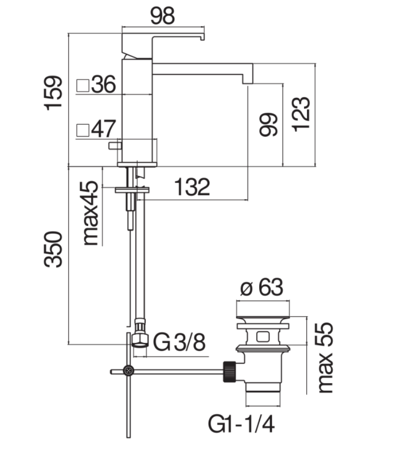 NOBILI serie MIA - Miscelatore Lavabo Monocomando Cromato con Scarico