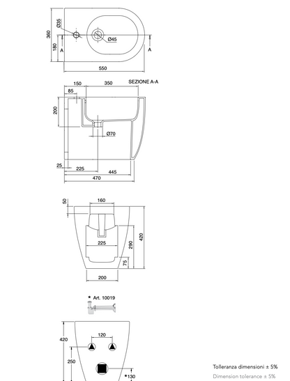 SCARABEO MOON Bidet a Terra Filo Parete 55x36 cm – Bidet Monoforo in Ceramica Bianca