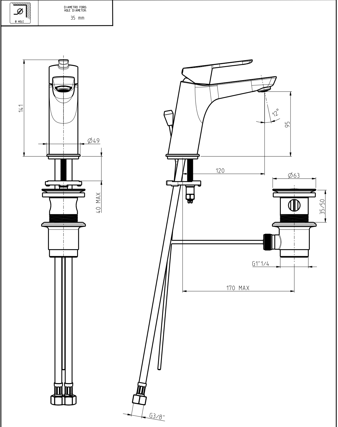 FRATTINI - Serie Caleo - Miscelatore Monocomando Lavabo Cromato con Scarico 1”1/4 – Made in Italy