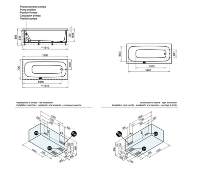 GLASS - Serie POP - Vasca da Bagno Rettangolare in Acrilico con Pannello – 160x70 e 170x70 cm