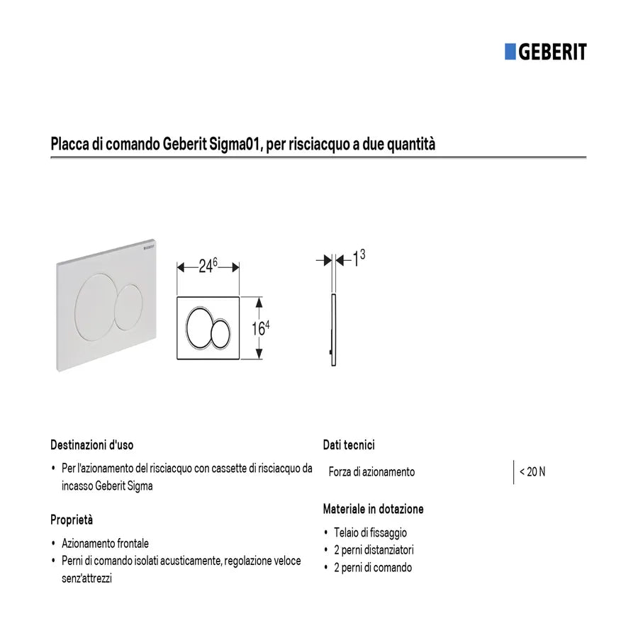 GEBERIT - Placca di comando bianca per cassette di scarico Geberit Sigma 8 - Sigma01 Round