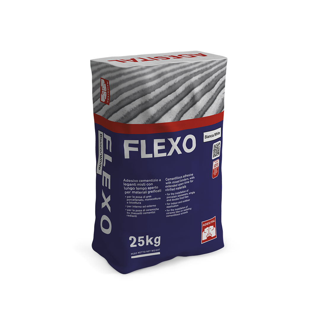 Adesital FLEXO – C2TE Adhésif cimentaire à temps ouvert long pour grès cérame et céramique | Blanc et gris – Sac de 25 kg