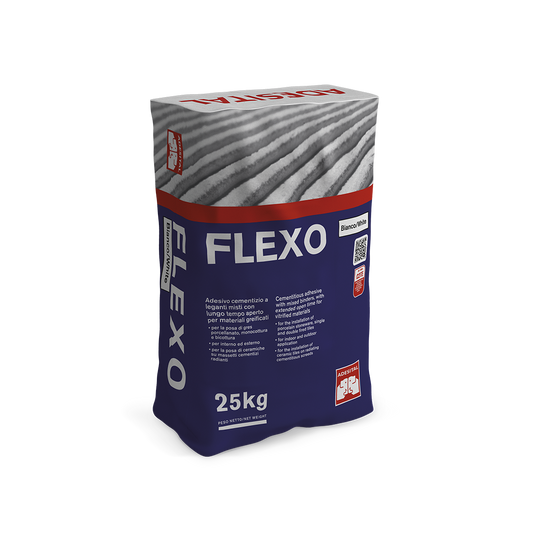 Adesital FLEXO – Adesivo Cementizio C2TE a Lungo Tempo Aperto per Gres e Ceramica | Bianco e Grigio – Sacco 25 kg