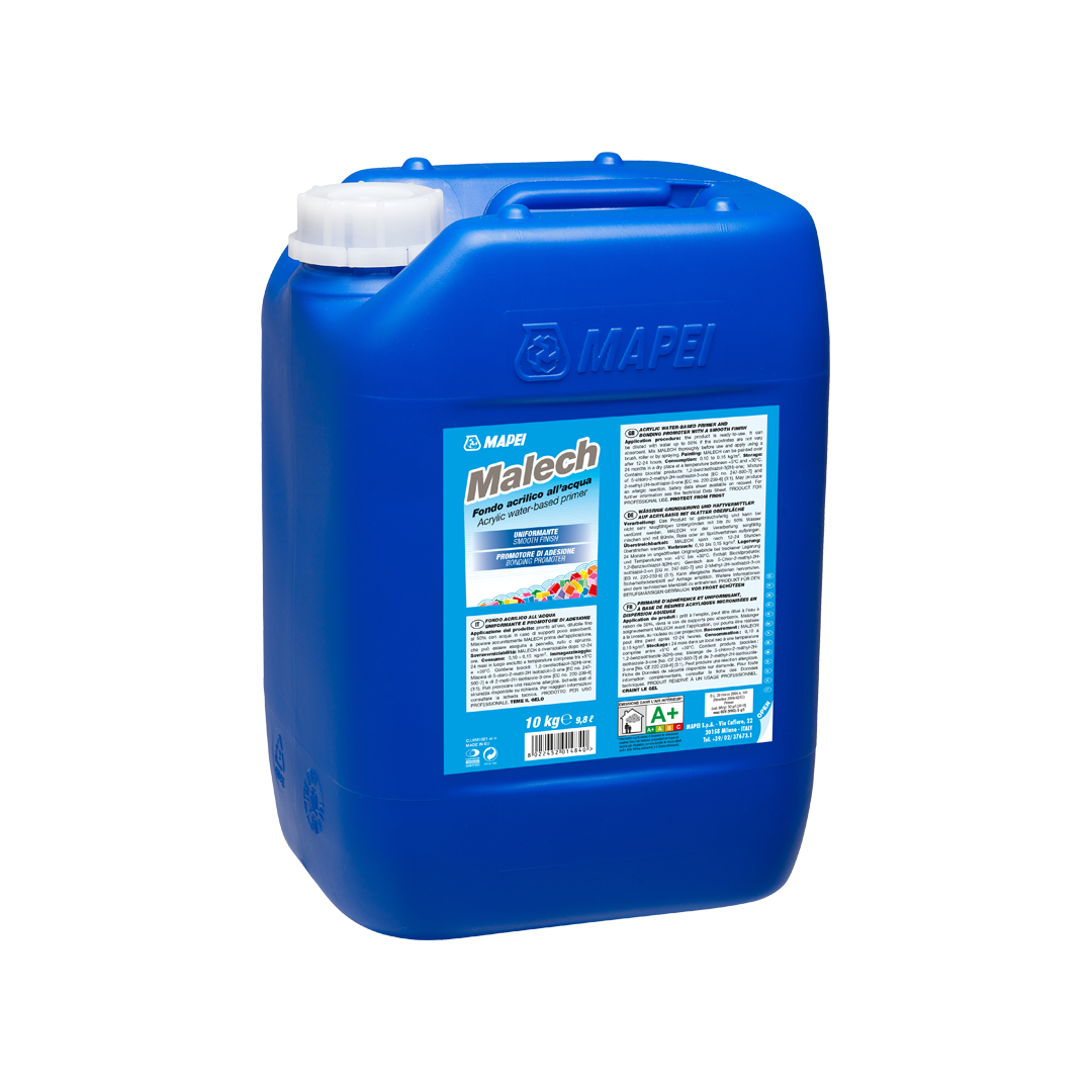 Mapei MALECH – Primer Acrilico all’Acqua Uniformante e Promotore di Adesione per Superfici Murali