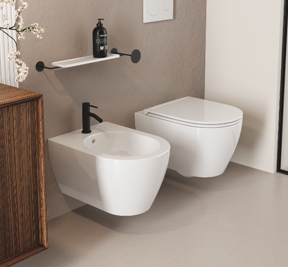 Set Sanitari Sospesi Scarabeo Moon 50,5x36 cm – WC Clean Flush Senza Brida + Bidet + Sedile Incluso