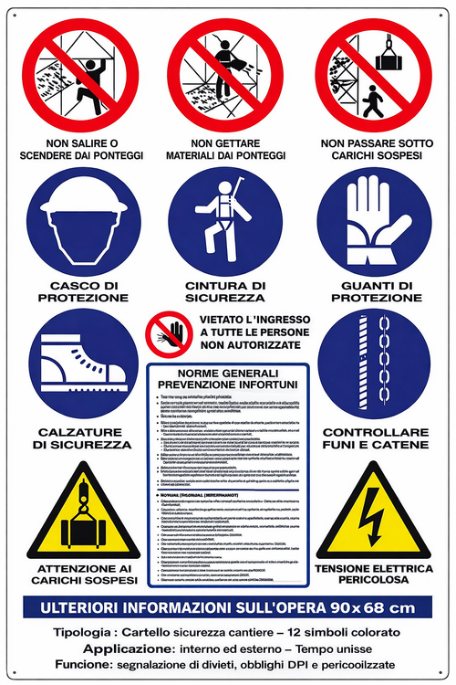 Cartello di Sicurezza Cantiere 90×68 cm