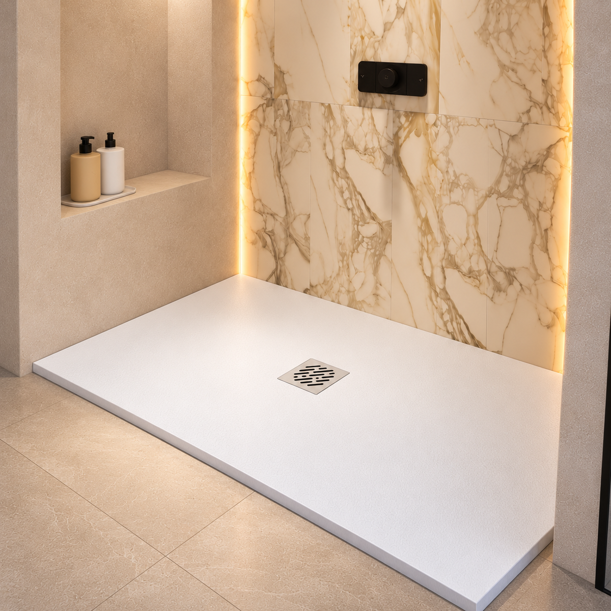 Piatto doccia 90x200 cm in marmoresina bianco effetto cemento - Kali