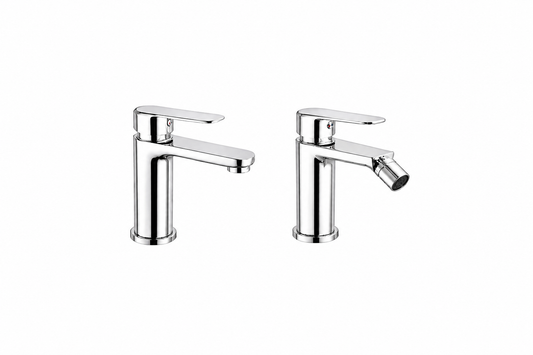 Set Miscelatori Lavabo e Bidet Cromati con Piletta e Flessibili - Serie HH