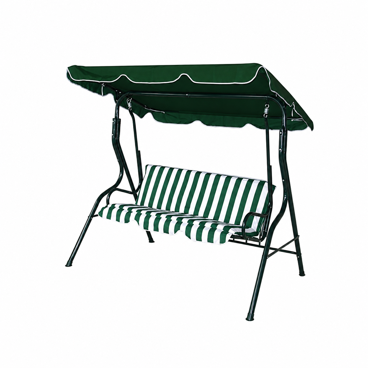 Dondolo da Giardino 3 Posti Verde e Bianco – Struttura in Acciaio con Tettuccio – 170x115x152 cm