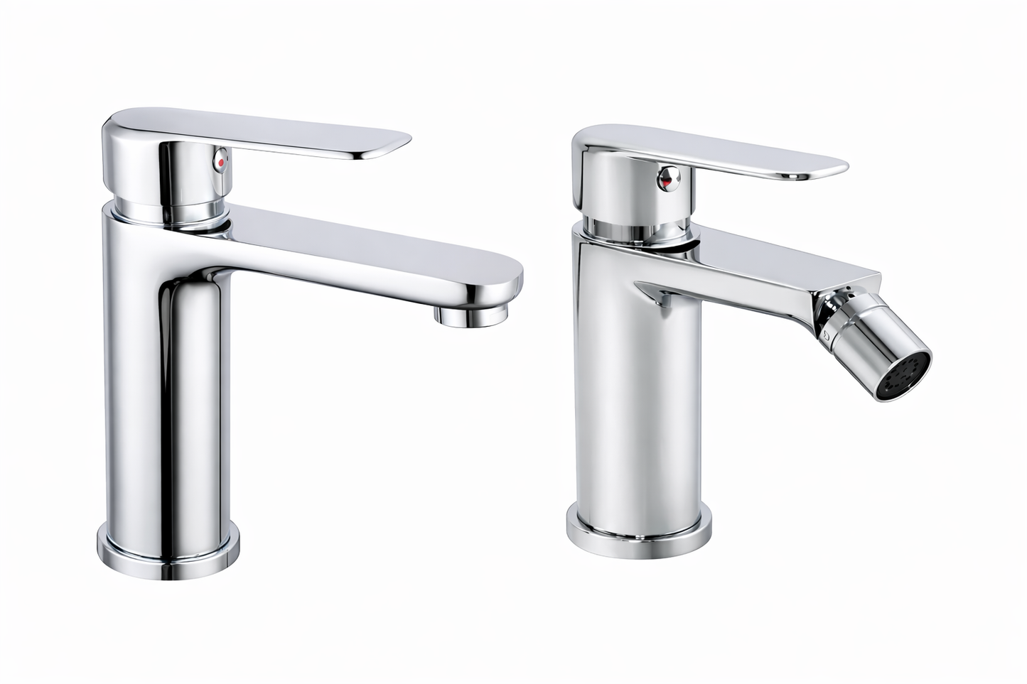 Set Miscelatori Lavabo e Bidet Cromati con Piletta e Flessibili - Serie HH
