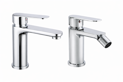 Set Miscelatori Lavabo e Bidet Cromati con Piletta e Flessibili - Serie HH