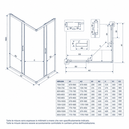 Box doccia angolare 120x80 cm due ante scorrevoli vetro 6mm trasparente h190 | Kleis