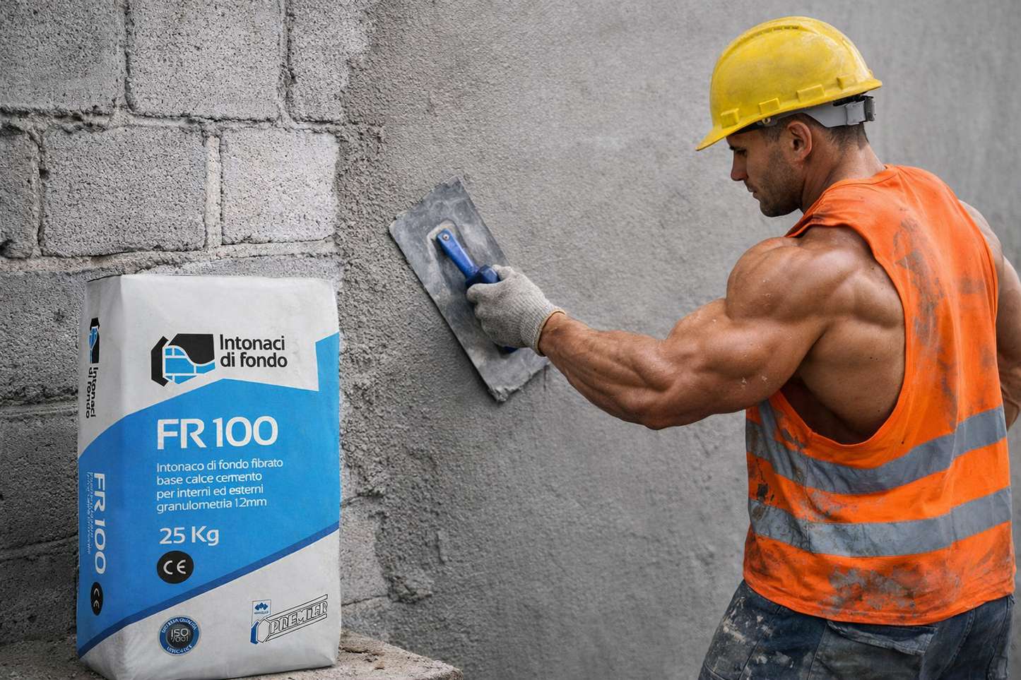 Premier FR100 – Intonaco Di Fondo Fibrorinforzato base Calce/Cemento per Interni ed Esterni