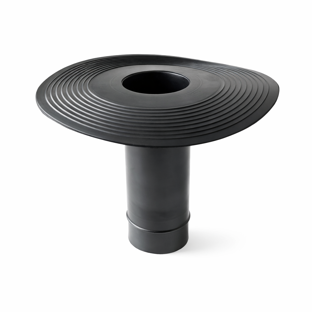 Bocchettone Messicano Tondo in PVC Nero Ø80 Ø100 Ø120 mm – Scarico per Tetti Piani e Guaina Bituminosa