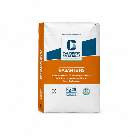 Rasante HS Calcificio del Gargano 25 kg – Rasante Fino a Base di Calce e Cemento Bianco per Interni ed Esterni – Finitura Liscia