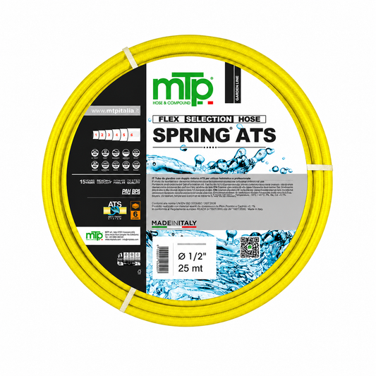 Tubo da Giardino MTP Spring ATS 1/2” (12,5 mm) x 25 mt – Tubo Irrigazione PVC 6 Strati Antitorsione, Anti UV, Antialga – Made in Italy