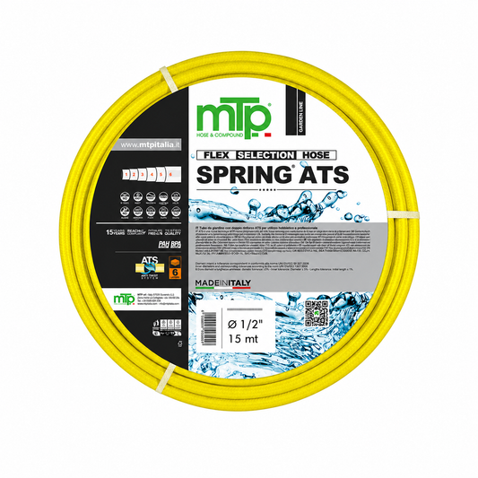 Tubo da Giardino MTP Spring ATS 1/2” (12,5 mm) x 15 mt – Tubo Irrigazione PVC 6 Strati Antitorsione Anti UV Antialga Made in Italy