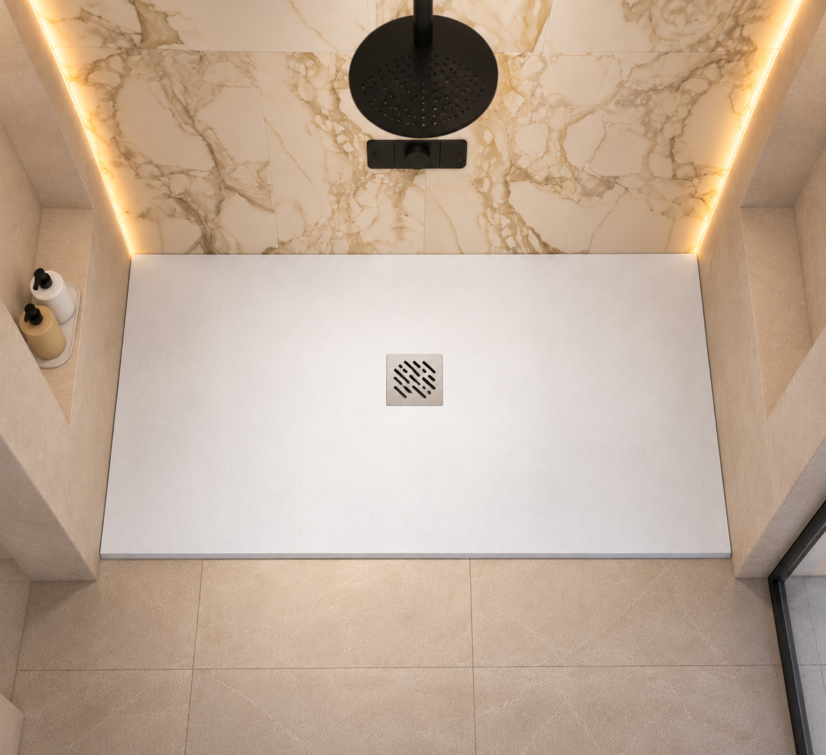 Piatto doccia 90x200 cm in marmoresina bianco effetto cemento - Kali
