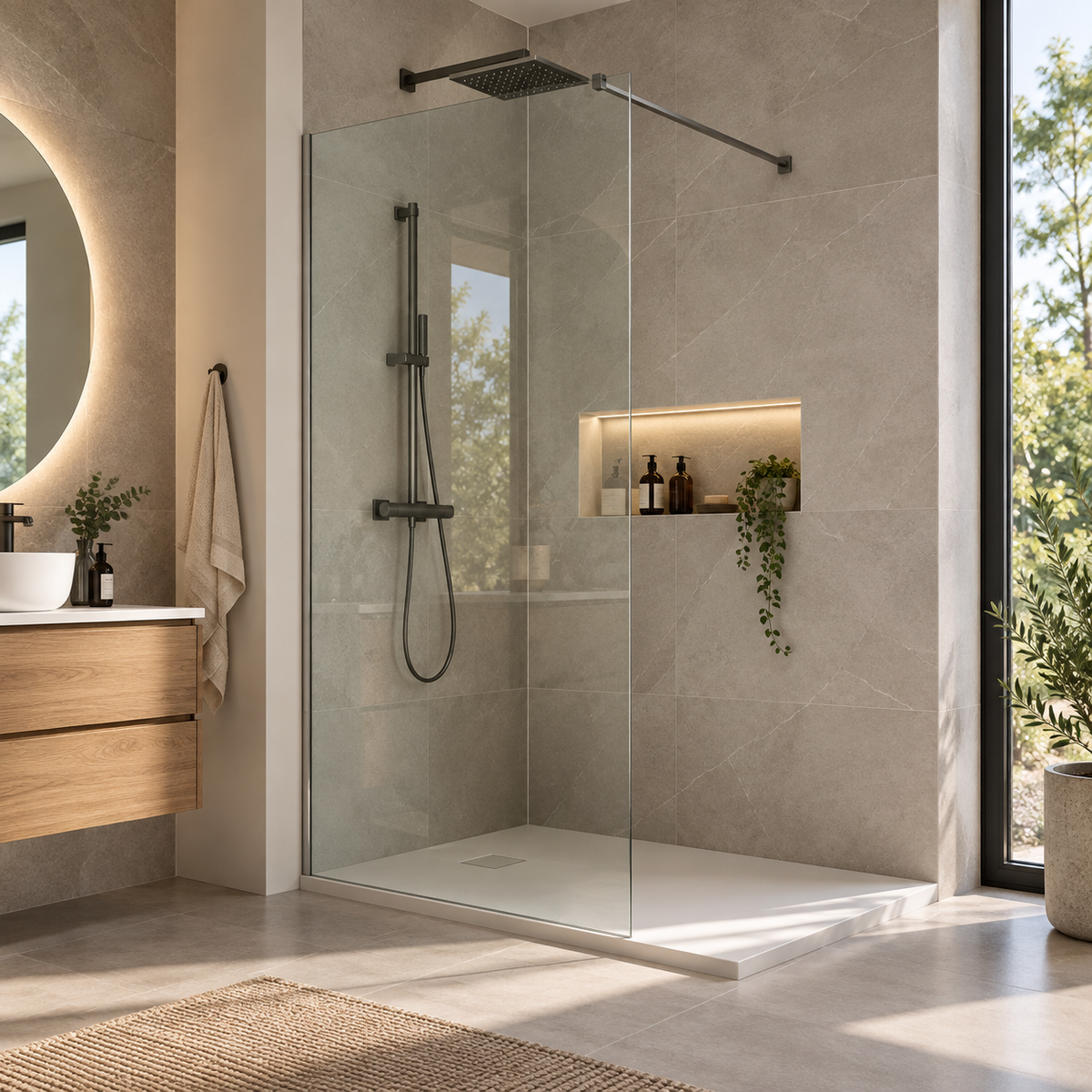 Parete Doccia Walk-In 140 cm Vetro 8 mm Anticalcare Trasparente h200 | Malaga