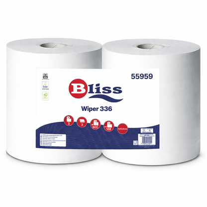 Rotoli Carta Cellulosa Industriale Bliss Wiper 336 – 2 Veli, 800 Strappi – Confezione 2 Rotoli