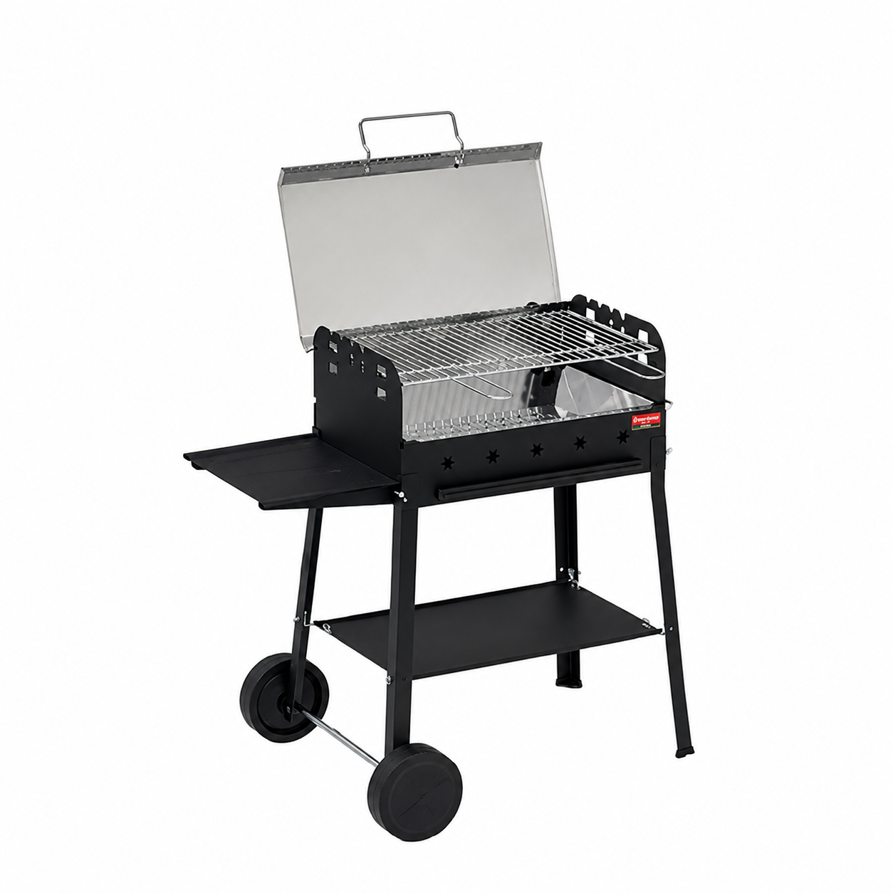 Barbecue a Carbone con Coperchio 60x40 cm – Made in Italy – Griglia in Acciaio, Ripiano Laterale e Ruote