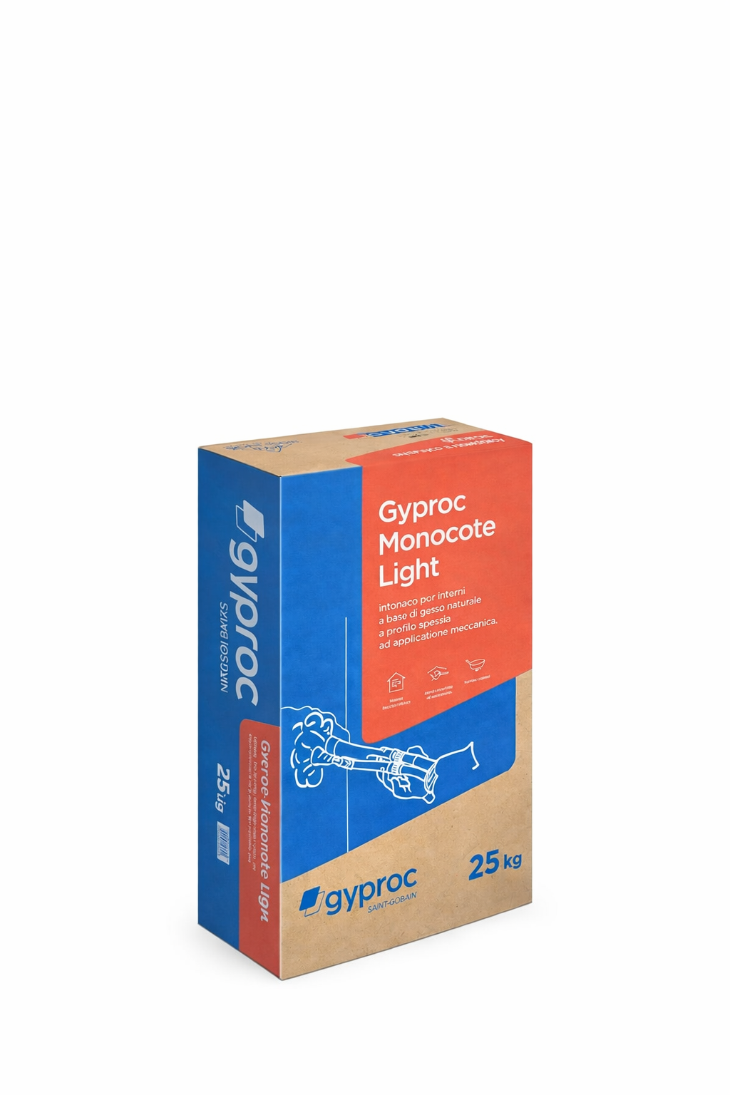 Gyproc Monocote Light Intonaco Premiscelato a Base Gesso 25 kg – Monostrato per Interni ad Alta Resa