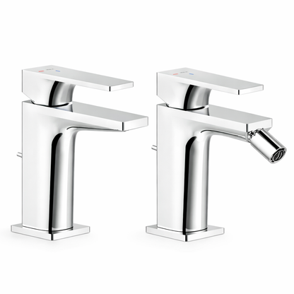NOBILI serie SEVEN - Set Miscelatori Lavabo + Bidet Cromati con Scarico – Made in Italy