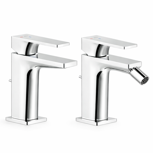 NOBILI serie SEVEN - Set Miscelatori Lavabo + Bidet Cromati con Scarico – Made in Italy
