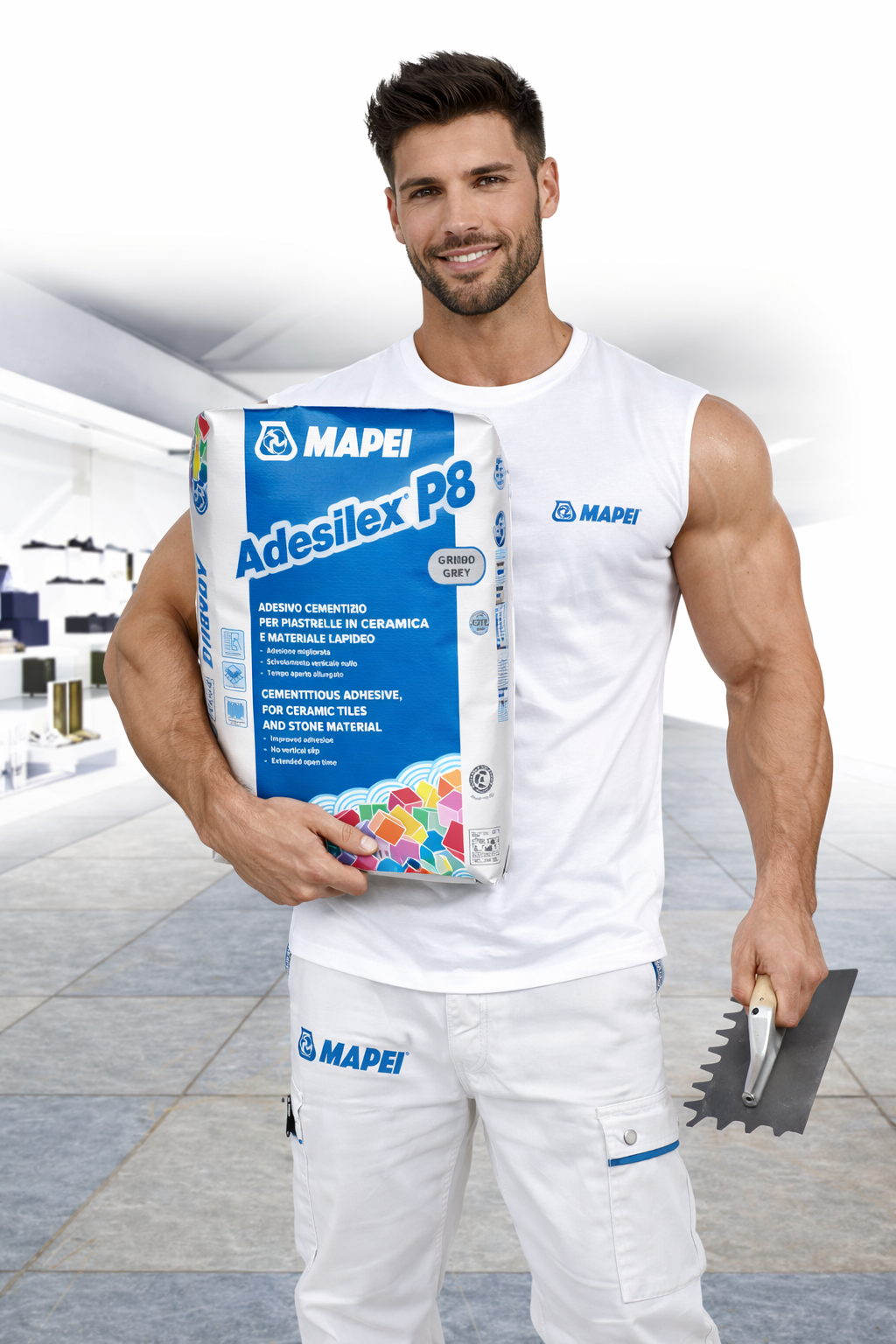Mapei Adesilex P8 Bianco – Adesivo Cementizio per Piastrelle Ceramiche e LapideiMAPEI Adesilex P8 Adesivo Cementizio C2TE per Piastrelle e Gres Porcellanato – Colla Professionale Interno Esterno