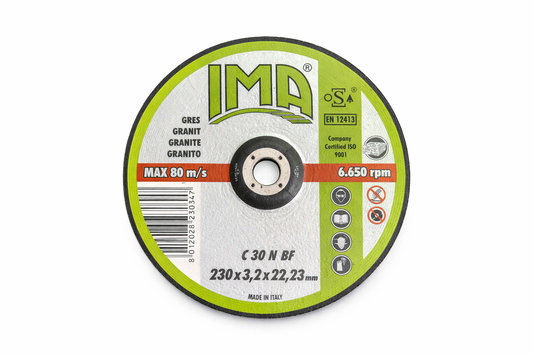 Disco da Taglio Abrasivo per Granito e Gres Ø 230 × 3,2 × 22,23 mm – Per Mola Grande