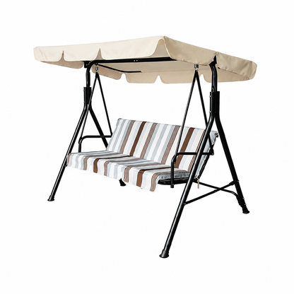 Dondolo da Giardino 3 Posti con Tettuccio – Acciaio Ø 38 mm – Bianco e Grigio – 170x110x153 cm