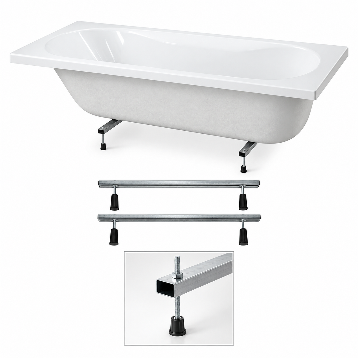 RAK - Serie Metropolitan - Vasca da Bagno da Incasso in Vetroresina 170x70 cm con Telaio