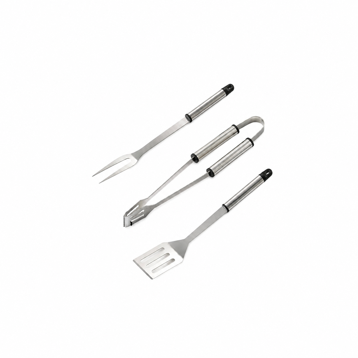 Set Accessori Barbecue 3 Pezzi in Acciaio 36 cm – Spatola, Pinza e Forchettone con Manico Ergonomico per Griglia e BBQ