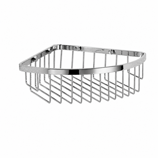 Lineabeta - Griglia Doccia Angolare in Ottone Cromato – Cestino Portaoggetti da Parete per Doccia e Bagno – 29,7 × 23,8 × 7 cm