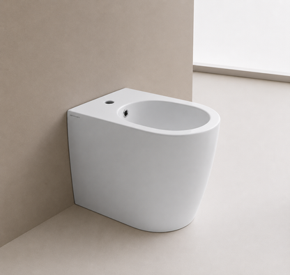 SCARABEO MOON Bidet a Terra Filo Parete 55x36 cm – Bidet Monoforo in Ceramica Bianca