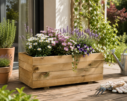 Fioriera Rettangolare in Legno di Pino 100x40x33 cm – Vaso Portafiori da Giardino e Terrazzo
