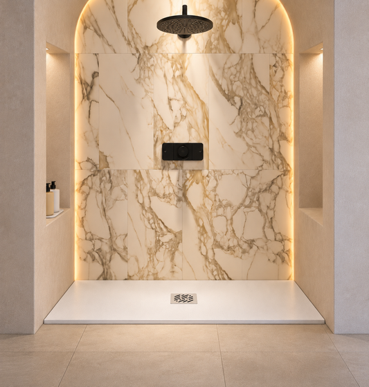 Piatto doccia 90x200 cm in marmoresina bianco effetto cemento - Kali