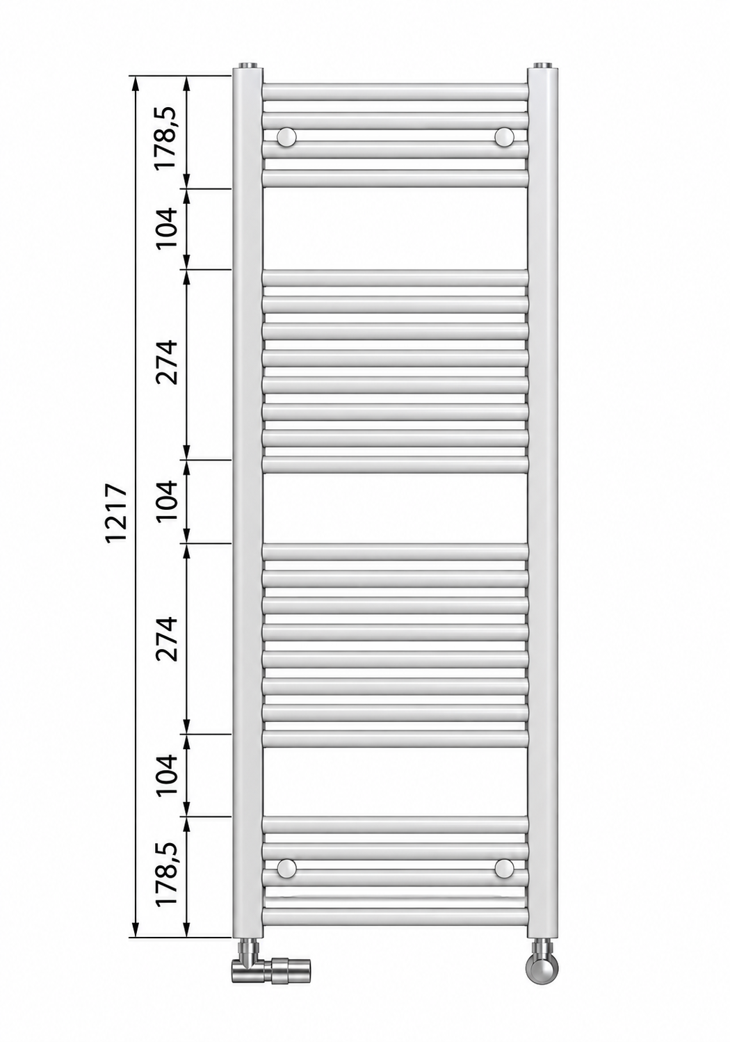 Zehnder - Termoarredo Scaldasalviette 1217x450 Bianco Interasse 400 | Aura