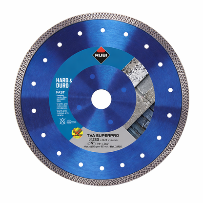 Lame diamantée TURBO RUBI TVA SUPERPRO Ø 115 / Ø 230 pour grès cérame, granit et céramique