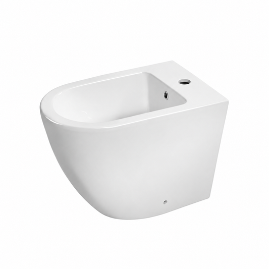 Bidet a Pavimento Filo Parete 56x36 cm – Serie Darika - Ceramica Bianca con Foro Rubinetteria