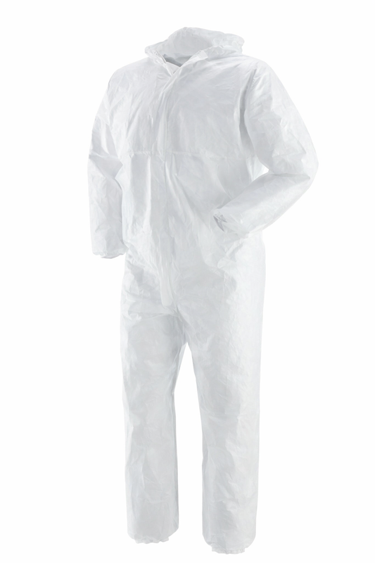 Tuta Monouso in Polipropilene 40 g/m² con Cappuccio – DPI Categoria III, Colore Bianco